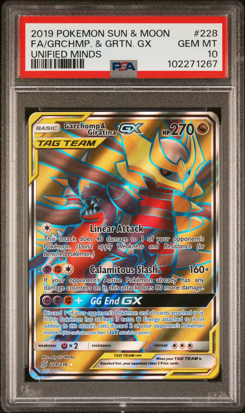 Garchomp & Giratina GX Full Art PSA 10 Pokemon Sun & Moon Unified Minds #228