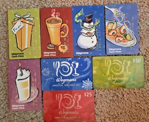 LOT Of 8 Retired WEGMANS SUPERMARKET GIFT CARDS No Value 0 RAISED 