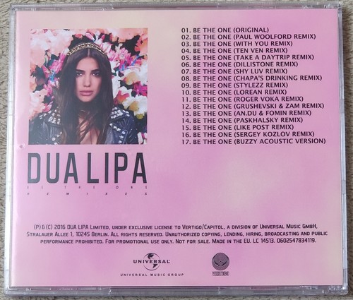 Dua Lipa - Be the one. Remixes (CD, Maxi-Single, 17 tracks, Promo) 2016 - Picture 2 of 3