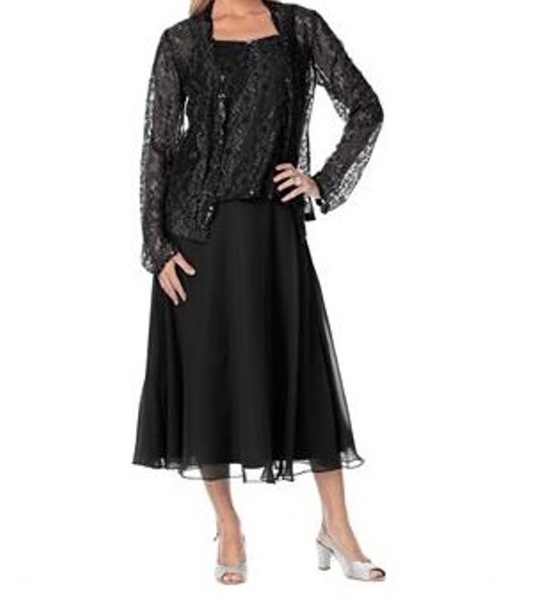 Mother of Bride Groom Wedding Black Lace Jacket dress formal Gown