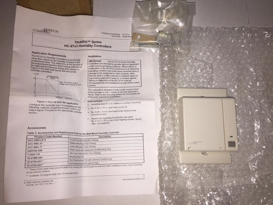 Johnson Controls HC-6703-4N00W Controlador de humedad Sensor Montaje en pared Foto 4 de 4