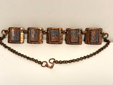 VINTAGE COPPER OR COPPER-TONE NECKLACE, BLUE &amp; COPPER GLITTERY NECKLACE