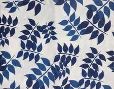 Vinyl Flannel Back Tablecloth 52"x90" Oblong 4-6 people BLUE LEAVES ON WHITE,HP