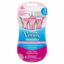 Gillette Venus Women's Sensitive Skin Pink Disposable Razors, 6 Count