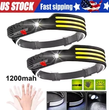 COB LED Headlamp USB Rechargeable Headlight Bar Head Band Torch Work Light 6000K