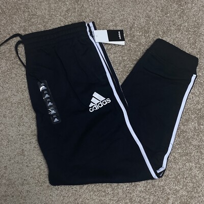 adidas Men's Essential Super Soft Joggers 2XL Black And White 3 Stripes