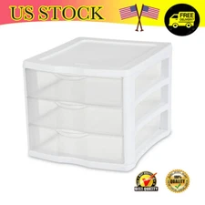 3 Drawer Unit Countertop Drawers Storage Stackable Home Office Plastic White New
