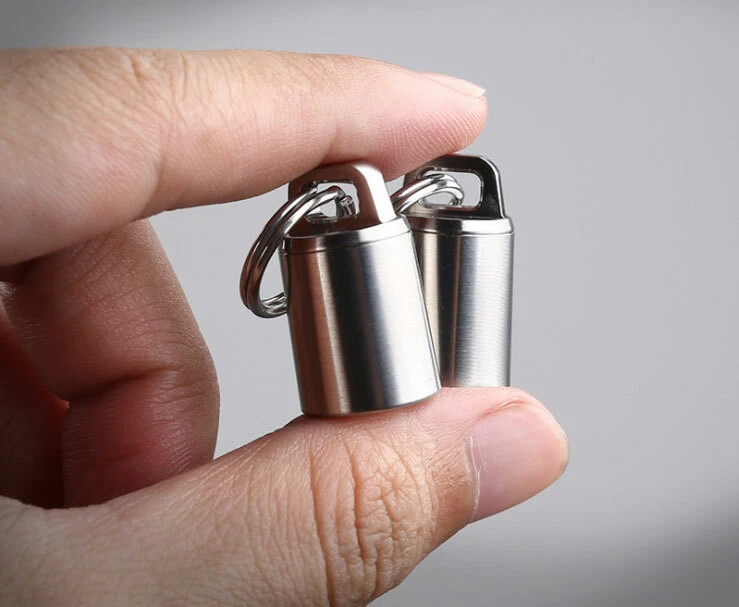 Mini Titanium Keychain Storage Box Pill Capsula Case Outdoor Portable EDC Tool - Image 3 of 4