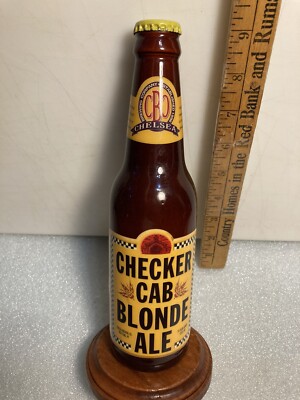 CHELSEA BREWING CHECKERED CAB BLONDE ALE BEER BOTTLE beer tap handle. NEW YORK