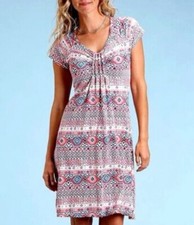 FRESH PRODUCE Dress Size L Emma Stamped Geo Short Sleeve Ruched A-Line Pink