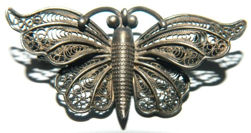 Broche VINTAGE EN ARGENT MASSIF Broche en filigrane fleurie, bijoux de collection anciens, bijoux de mariage - France