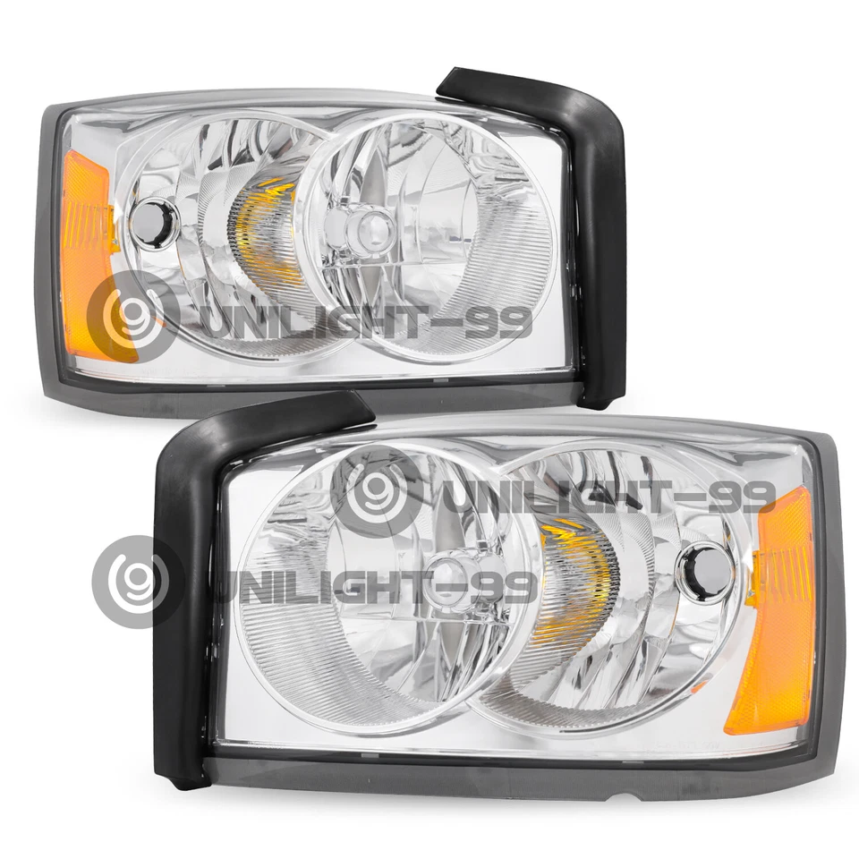 For 2005-2007 Dodge Dakota Headlights Chrome Amber Pair Headlamps Assembly Foto 2 de 4