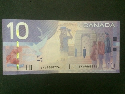 Billetes de banco de papel moneda de Canadá $10 GEMA UNC Jenkins/Carney SN consecutivos - Imagen 2 de 2