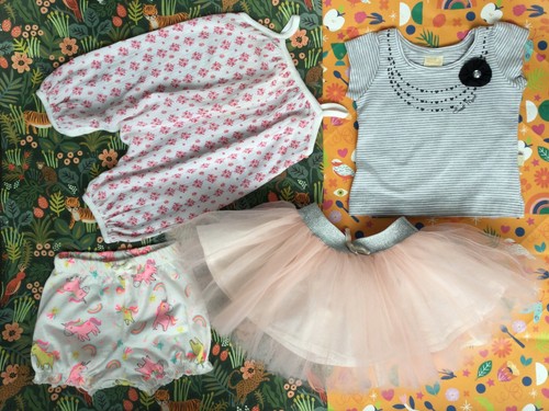Bundle baby girl 6-9 m Bardo tutu unicorn shorts tee Petit Bateau playsuit GUC - Picture 2 of 10