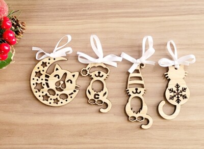 Katze Deko aus Holz, Geburtstagsgeschenk, Haustierkugel, Gedenkkätzchen, Weihnachten