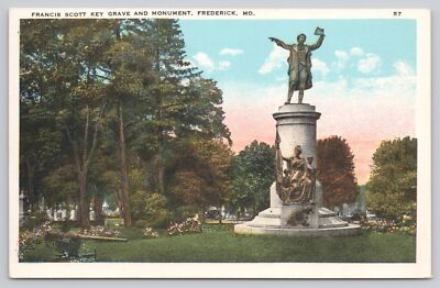 Postcard Francis Scott Key Grave Monument Frederick MD Mount Olivet Cemetery