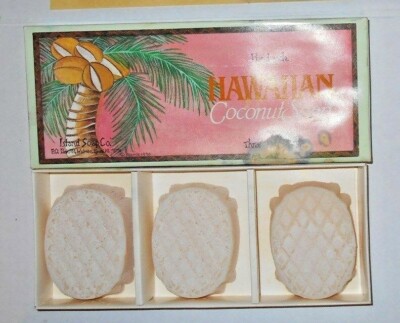 True Vintage RARE Hawaiian 100% Pure Coconut Handmade Soap 3 Bars 3.1 oz Ea HTF