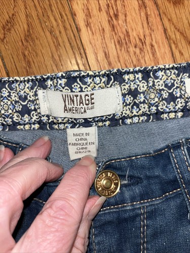 Vintage America Blues Bestie Jeans Patchwork Embroidery Details Sz 8R/29 - Picture 7 of 13