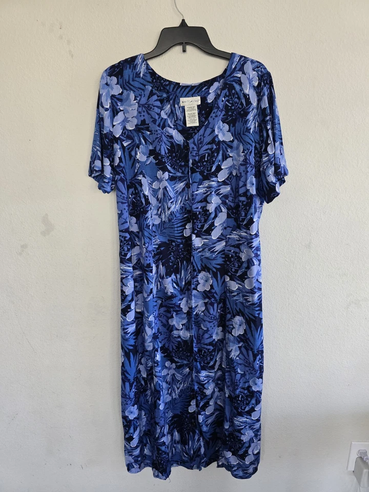 VTG White Stag Shirt Floral Dress 18W Women Blue White Button Up Excellent - Image 2 of 4