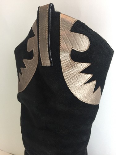 Nine West Boots Black Suede And Gold Vintage Ladies 7M (a10) - Picture 2 of 4