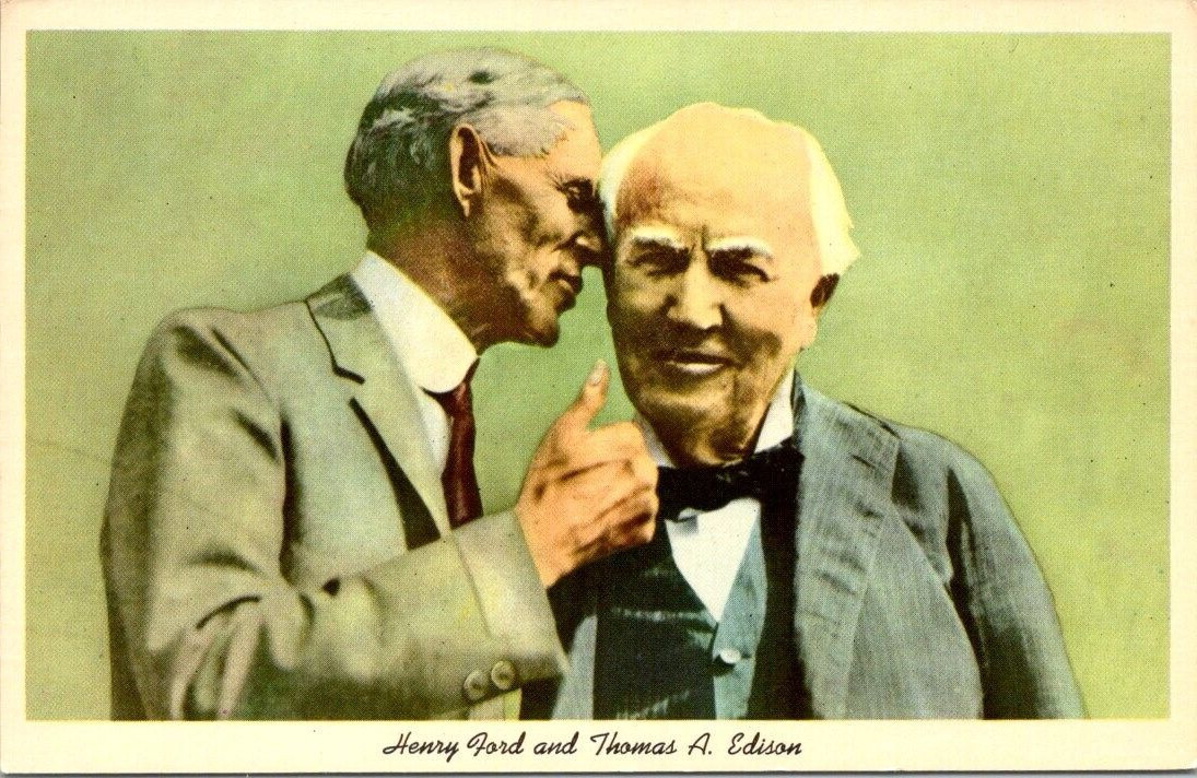 Henry Ford Thomas Edison Dearborn Greenfield Village 1928 Conversation  Postcard