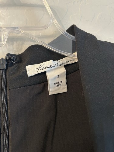 NWT Vintage Kenneth Cole NY Black Pencil Dress Size 12 Cowl Neck Pockets - Picture 2 of 6