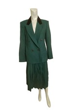 vtg Lauren Alexandra 12 skirtsuit Wool Blue Green Houndstooth Modest Hourglass