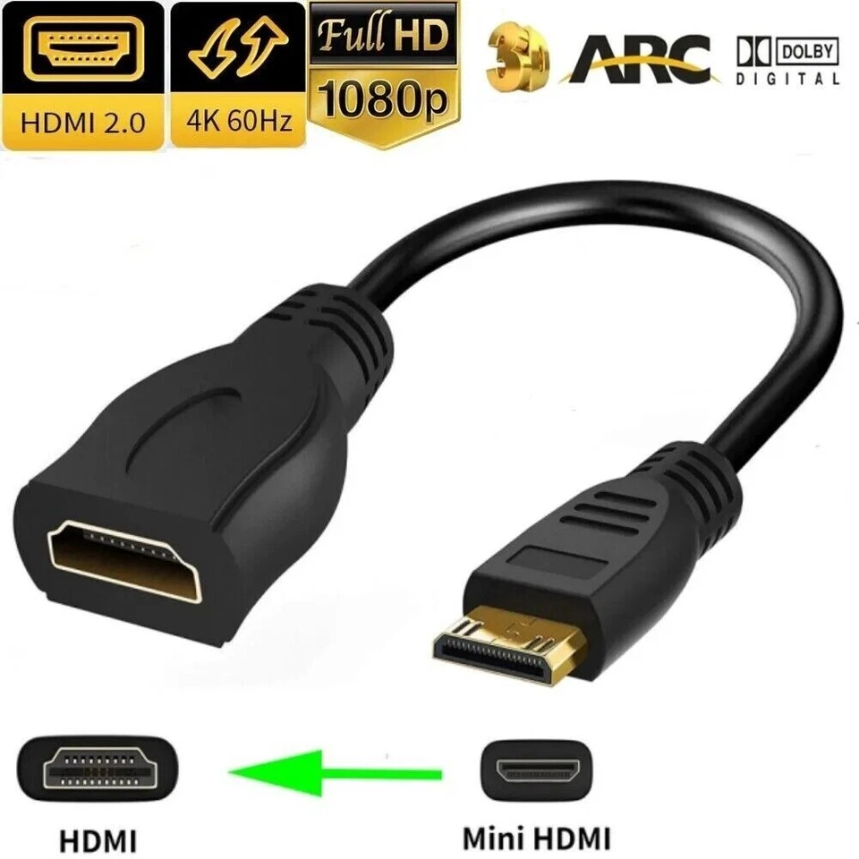 Mini HDMI to HDMI Cable Adapter For DSLR Camera Laptop Camcorder Tablet 15cm - Image 2 of 4