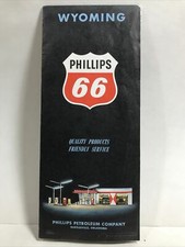 1960 PHILLIPS 66 WYOMING STATE HIGHWAY ROAD MAP Early Interstate Travel Guide