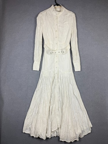 Winona Dress Womens 8 White Gazelle Button Up Maxi Adjustable Belt Lined