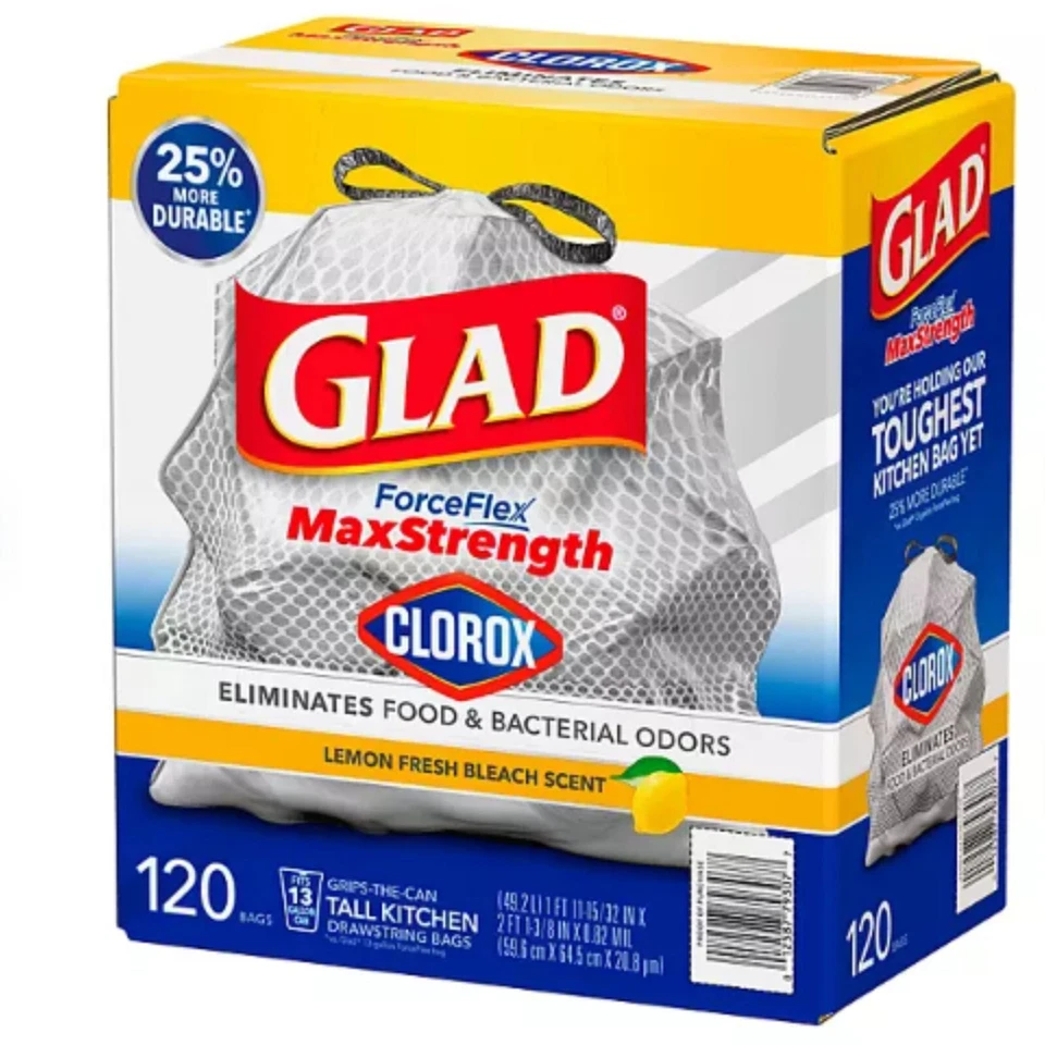 Bolsa de basura Glad ForceFlex alta cocina 13 galones limón fresco blanqueador aroma bolsa-120 ct Foto 2 de 4