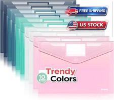 Sooez 10 Pack Plastic Envelopes File Folders, Plastic Folders with Pockets
