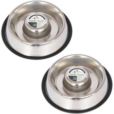 2-Pack Slow Feed Stainless Steel Pet Bowl Raised Center Anti Skid for Dog Cat