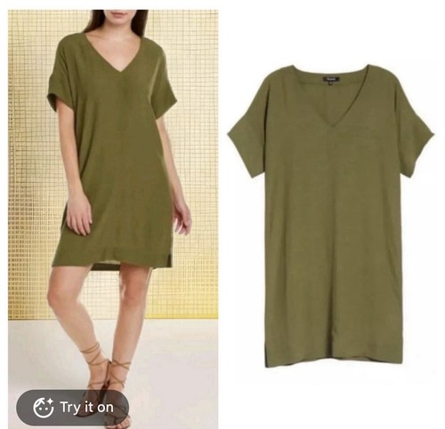 Madewell olive army green v- neck novel shift dress - L