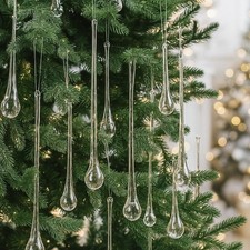 Clear Glass Teardrop Winter Ornaments Crystal Raindrop Hanging Ornaments Crys...