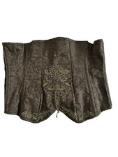 Vintage Goth Brown Jacquard Corset Lace Up Steampunk Victorian Brocade Size 40