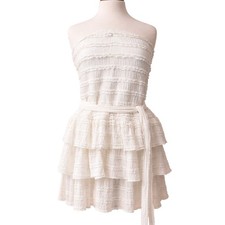 Forever 21 White Smocked Tiered Ruffle Straples Mini Dress with Belt NWT size XL
