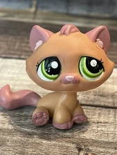 LITTLEST PET SHOP LPS TABBY CAT KITTEN ORANGE / BURNT SIENNA MAUVE SITTING GREEN