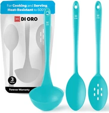 DI ORO Silicone Ladle & Spoons for Cooking – Large Kitchen Spoons for Mixing,