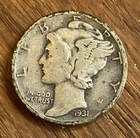 1931-D Mercury Dime Fine Denver Pre-WWII 90% Silver Winged Liberty US Coin 10c