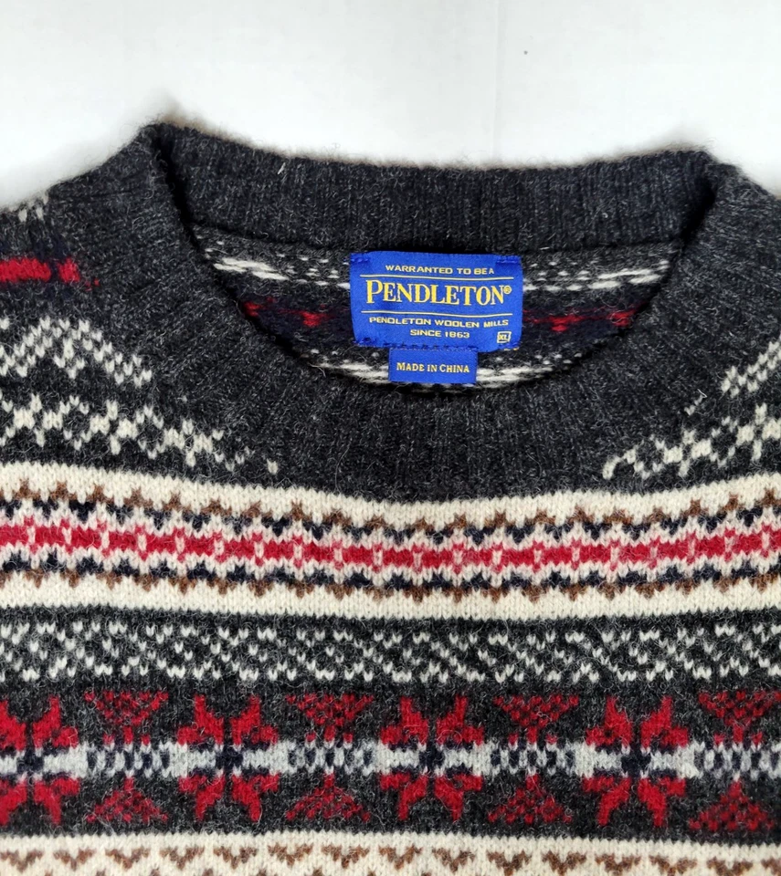 Pendleton Wool Knit Sweater Men's XL Grey Shetland Wool Fair Isle Holidays - Image 2 of 4