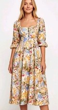 Reformation Madden Multi Color Floral Print Cotton Lined Midi Dress! 2 Excellent