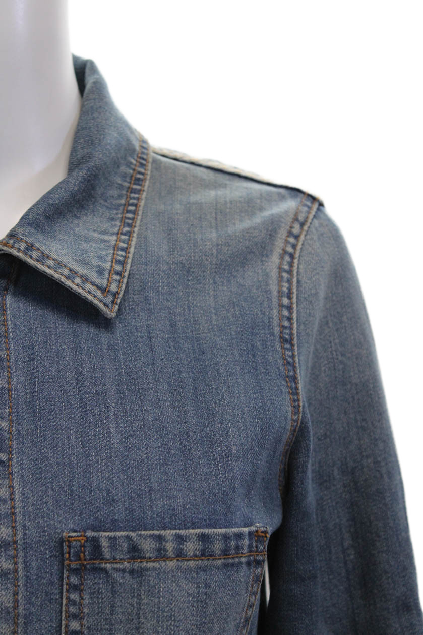 J Crew Women Collared Button Solid Blue Jacket Si… - image 2