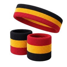 Couver 3 Color Striped Terry Sports Sweat Headband, Wristband Set Top