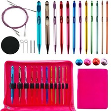 12 Size Tunisian Crochet Hook Set with Cable Aluminum Interchangeable Crochet...