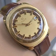 Vintage ELGIN men's manual wind watch Date Two-tone dial swiss 1970s