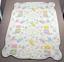 Vtg Storybook Baby Blanket Quilt Handmade?  3 Lil Kittens Nursery Rhyme