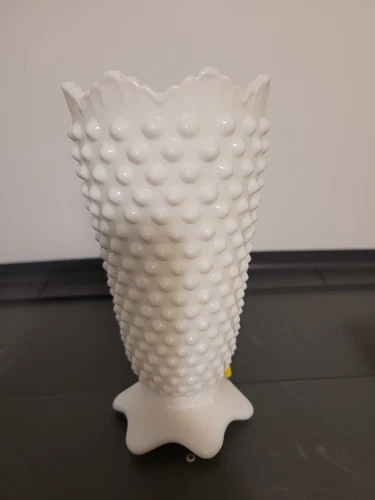 Fenton Hobnail Milk Glass Small Crown Top Vase  7 inch
