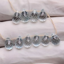 10 Pcs Natural Blue Topaz 6mm-8mm Untreated Briolette Drilled Loose Gemstones