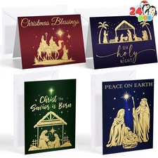 24 PCS Religious Christmas Greeting Cards with Envelopes 4 Designs Boxed Set for